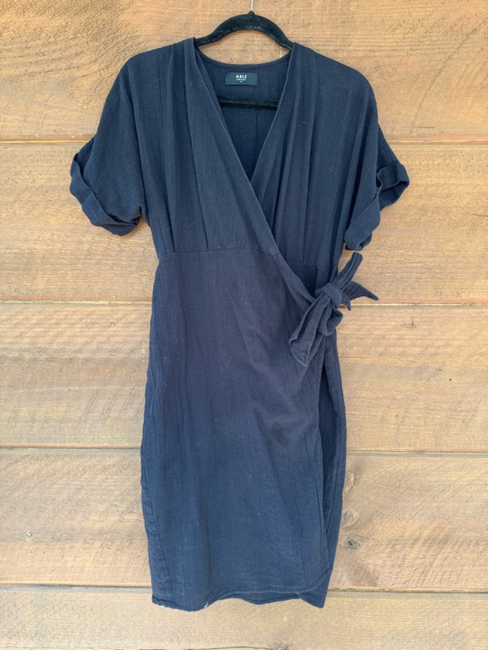 ABLE 100% Cotton black wrap dress size xs